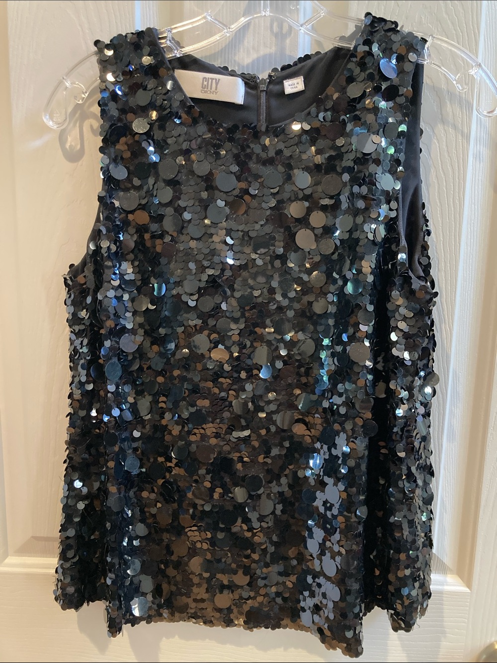EUC City DKNY Chic Black Sequin Sleeveless Party Top